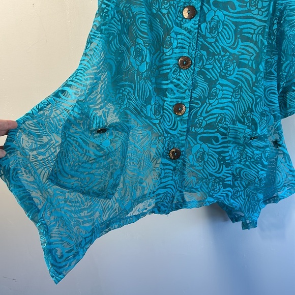 Kaktus Textured Turquoise Lagenlook Slouch Pockets Jacket Wooden Button Front L - Picture 14 of 16